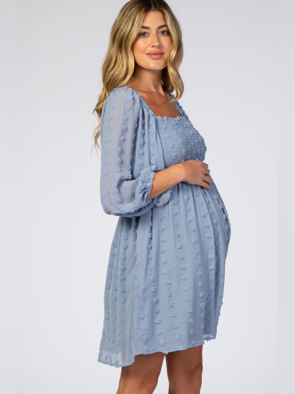 Pink Blush Maternity Light Blue Smocked Square-Neck Dress